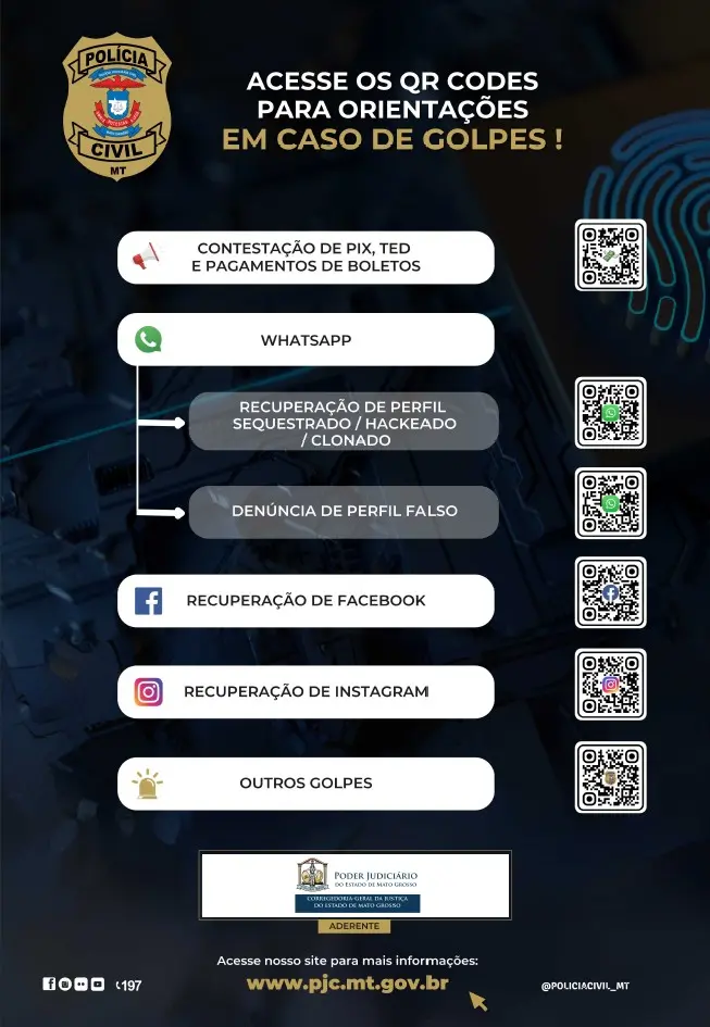 Corregedoria-Geral da Justiça e Polícia Civil divulgam QR Codes para denunciar golpes