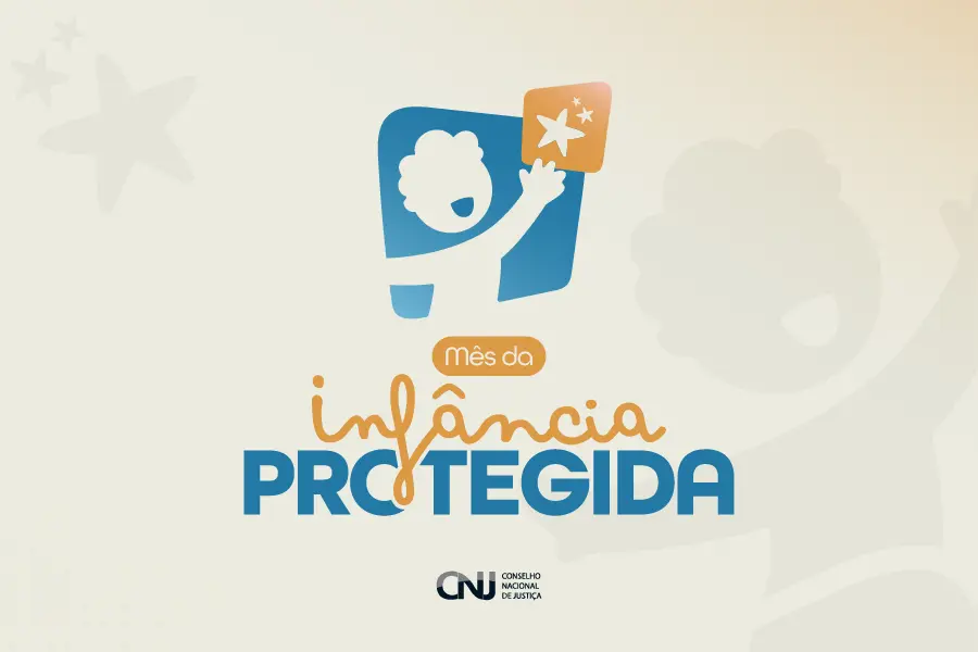 Material gráfico do Mês da Infância Protegida. A imagem mostra ilustração de uma criança segurando uma estrela, com os dizeres 