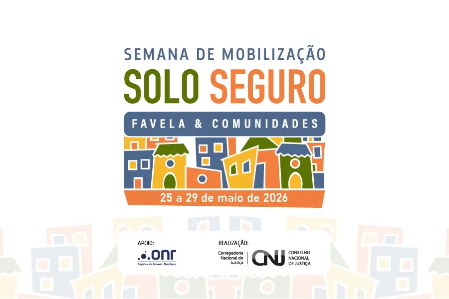 Cartaz digital com fundo branco e desenhos de casinhas coloridas. No centro, o texto: 