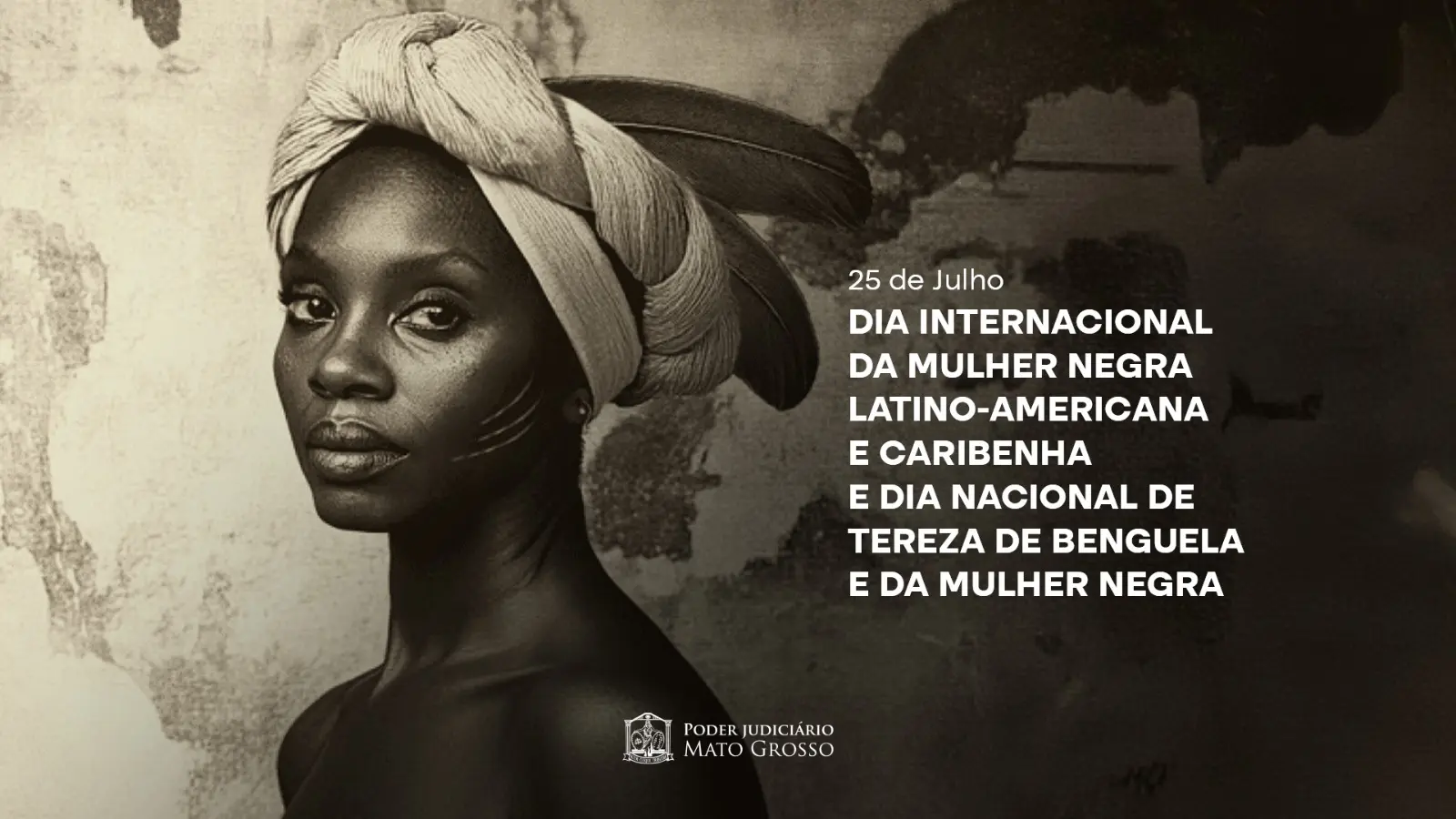 A imagem é um retrato em sépia de uma mulher preta, Tereza de Benguela, que transmite uma sensação de força e dignidade. Ela está posicionada de frente, olhando diretamente para o observador com um olhar penetrante e sério, mas que também parece carregar uma profunda sabedoria.