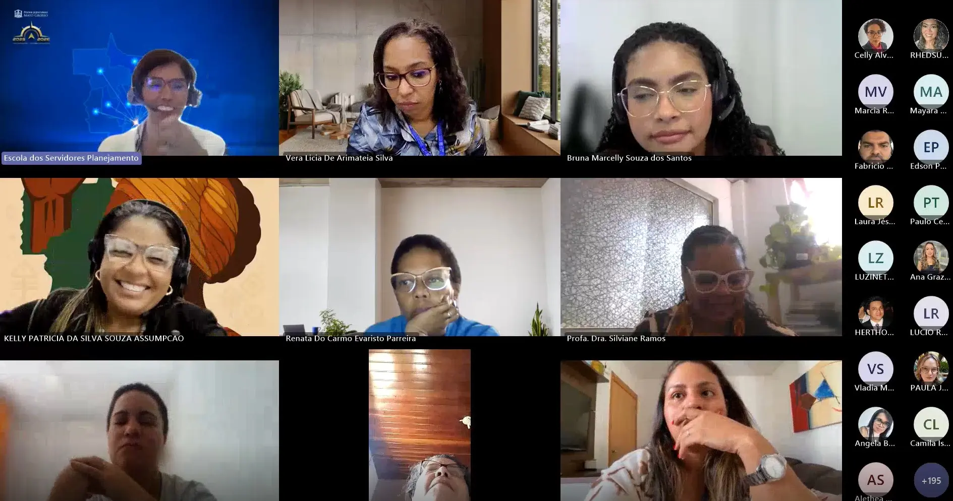  A imagem mostra uma videoconferência com várias pessoas, predominantemente mulheres negras, participando do Curso de Letramento Racial.