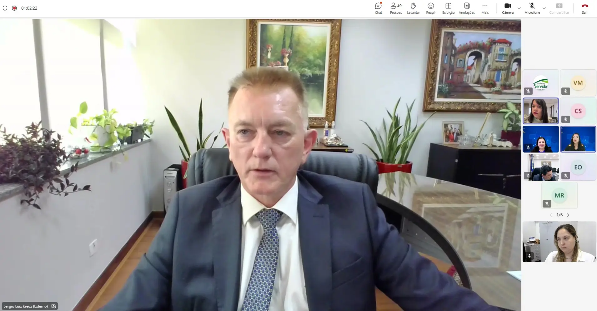 print da tela, o desembargador do Tribunal de Justiça do Estado do Paraná, Sérgio Luiz Kreuz, fala com os participantes da capacitação.