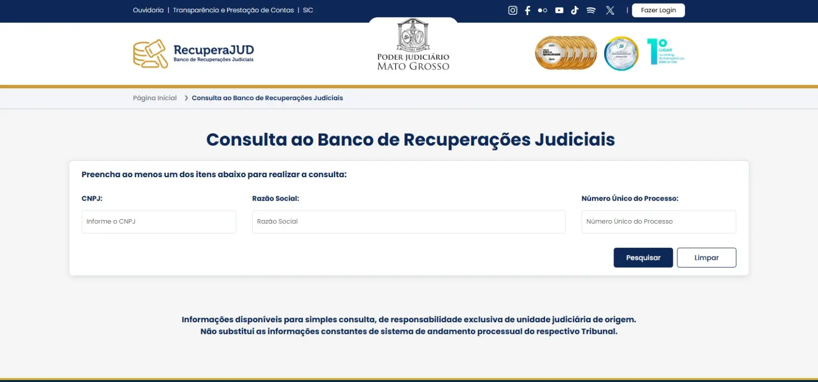 Consulta ao Banco de Recuperações Judiciais - RecuperaJud já está disponível