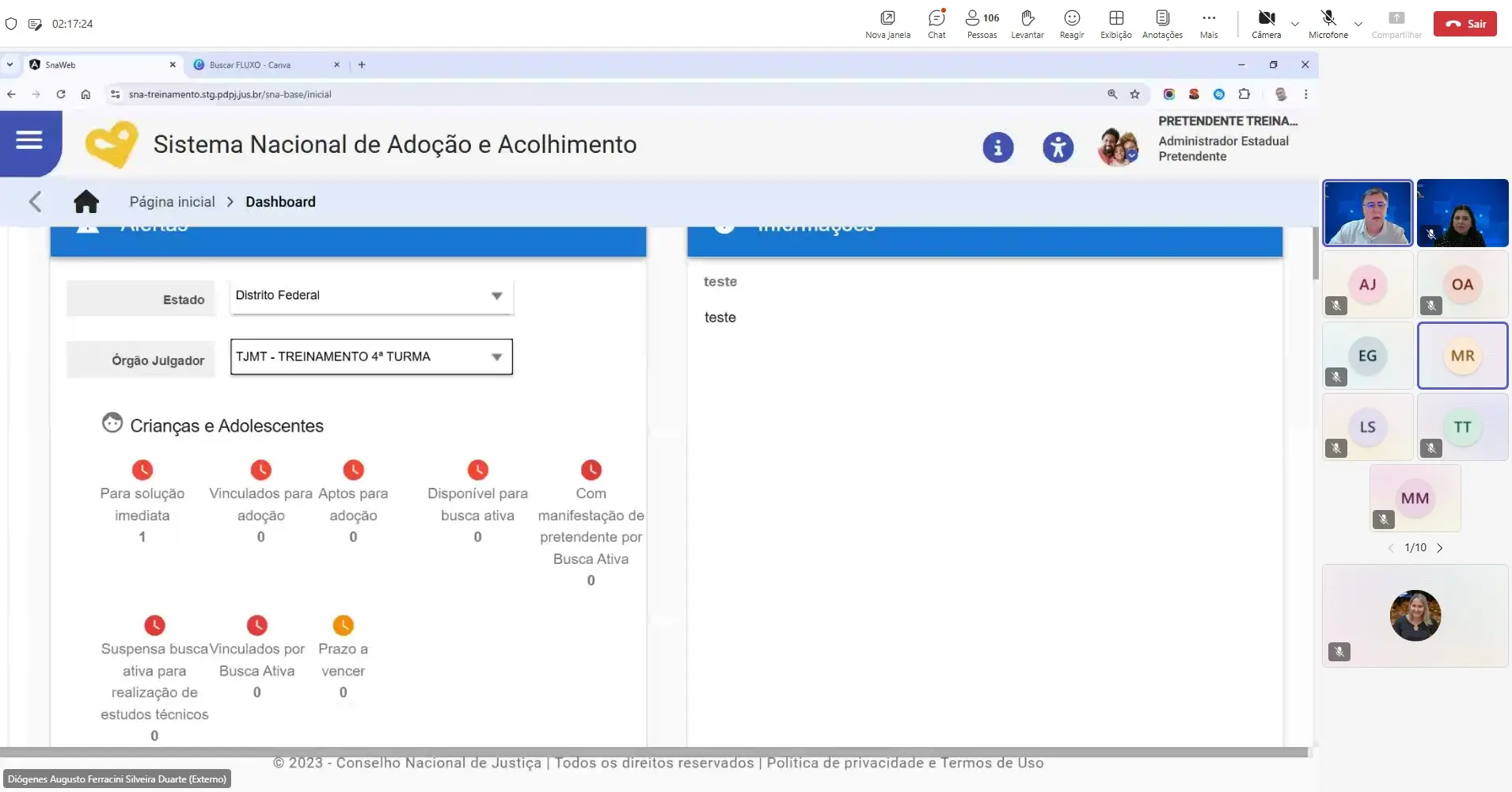 Print da tela: o palestrante Diógenes Augusto conversa com os participantes; ele está mostrando detalhes do SNA