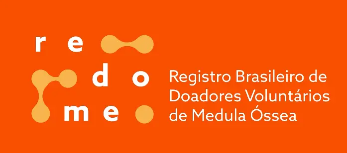 Imagem com fundo laranja vibrante. No lado esquerdo, a palavra “redome” está escrita com letras minúsculas brancas, dispostas de forma distribuída, interligadas por formas arredondadas que lembram células. 